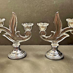Duncan Miller &quot;Canterbury&quot; Pair of Double Candlesticks with Krome Kraft Bases