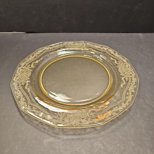 Fostoria Topaz &quot;June&quot; Etching Set of Five Luncheon Plates