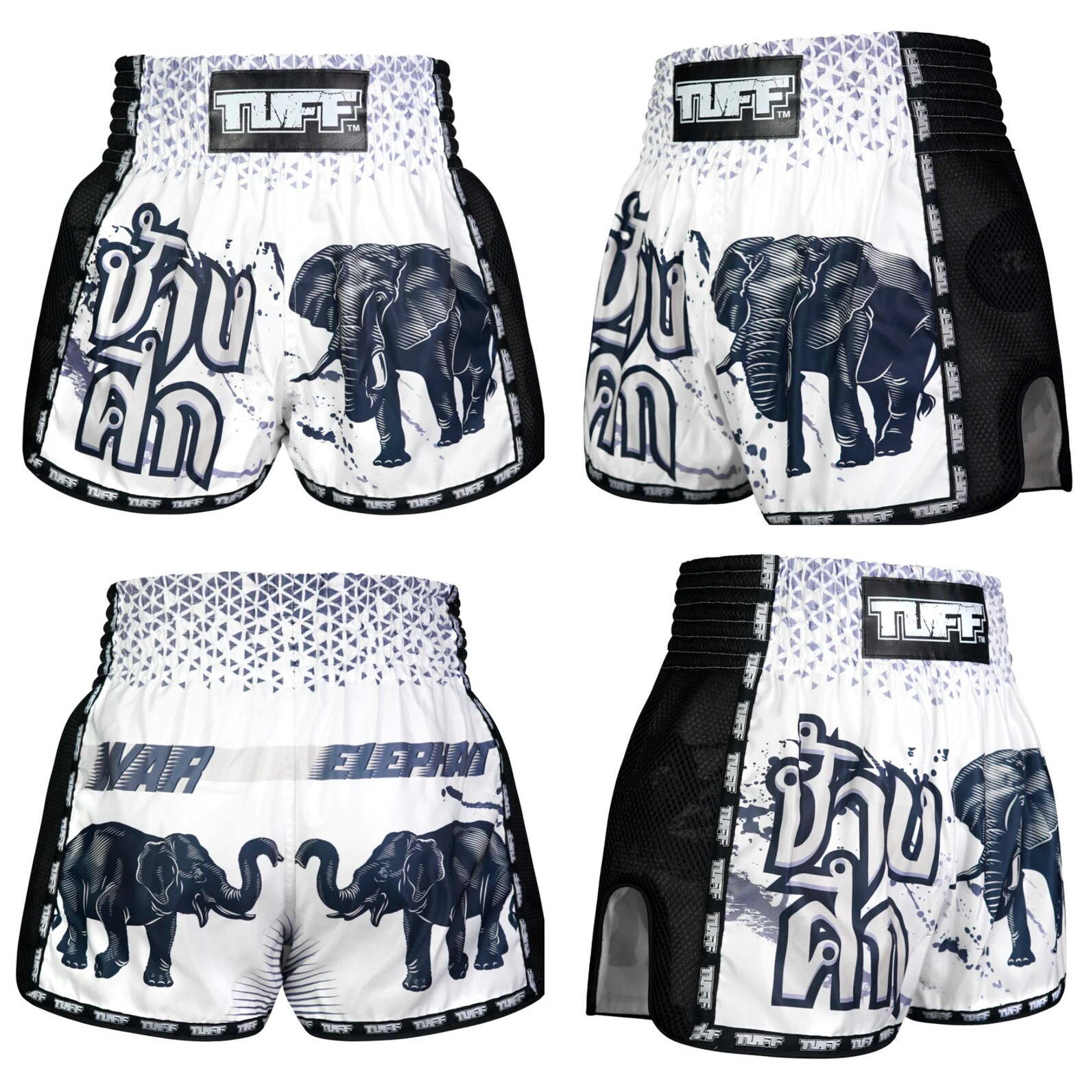 Elephant Indian Blue Print Pattern Muay Thai Boxing Shorts main image 1