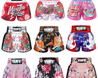 TUFF Muay Thai Boxing Shorts Retro Style Crane birds popular right nowFighter Karate Martial Arts