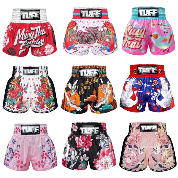 TUFF Muay Thai Boxing Shorts Retro Style Crane birds popular right nowFighter Karate Martial Arts Birthday gift