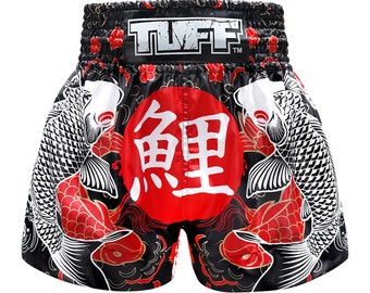 TUFF Muay Thai Boxing Shorts New Retro Style Black Chinese Dragon with TextFighter Karate Martial Arts