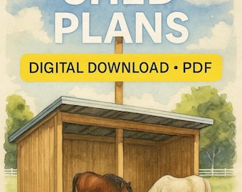 Loafing Shed Plans PDF | Horse Shelter Floor Plan + Materials List | DIY Barn Blueprints | Instant Download Construction Drawings.