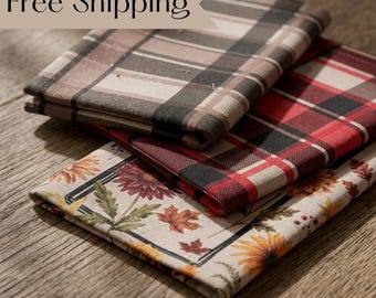 Rustic Fall Kitchen Towel Buffalo Check and Autumn Plaid Decor Cozy Farmhouse Gift Set Pumpkin Spice Cloth Cottagecore Design Thanksgiving