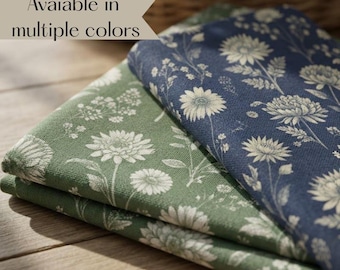 Pano de prato floral vintage com crisântemo, decoração botânica, estilo cottagecore, design de cozinha, flores silvestres francesas, presente, azul e verde, estilo fazenda.