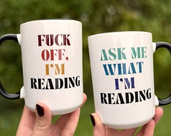 Bücherwurm Tasse | Frag mich / F-Off Ich lese | 15 Unzen Keramik