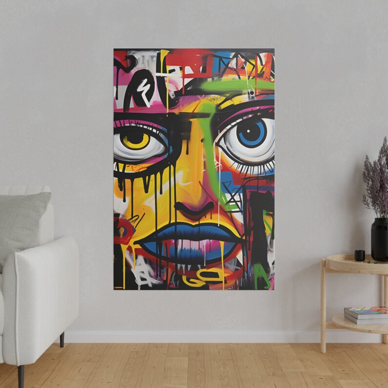Women Face Abstract Graffiti Painting Large Canvas Wall Art Mixed ...