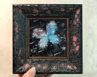 Cosmic Butterfly Oil Pastel Painting, Framed 3D Texture Art