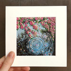 Small Floral Lake Flower Oil pastel painting framed 10x10 in Original flower Handmade Still life painting Bouquet painting, 3D Texture