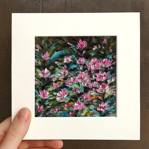 Small Floral Pink Flowers Oil pastel painting framed 10x10 in Original flower Handmade Still life painting Bouquet painting, 3D Texture