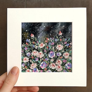 Small Floral Roses Oil pastel painting framed 10x10 in Original flower Handmade Still life painting Bouquet painting, 3D Texture