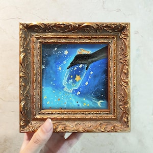 Small Star Sky Painting | Original Abstract Art 10x10 | Framed Scenery Art with 3D Texture | Australian Wall Decor