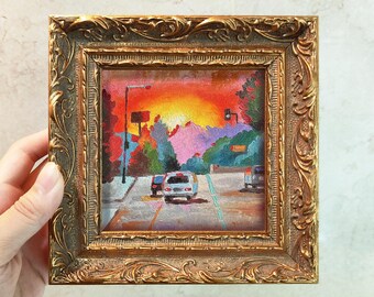 Small Landscape Urban Painting, Original Art,  Cityscapes painting, Morden Art, Framed Art 10x10, Australian Wall Art, 3D Texture