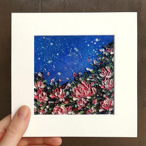 Small Floral Pink Flower Oil pastel painting framed 10x10 in Original flower Handmade Still life painting Bouquet painting, 3D Texture