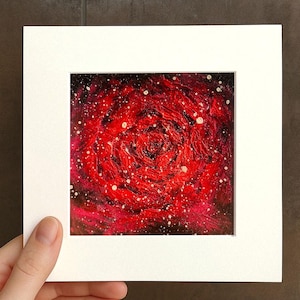 Small Floral Fantasy Rose Oil pastel painting framed 10x10 in Original flower Handmade Still life painting Bouquet painting, 3D Texture