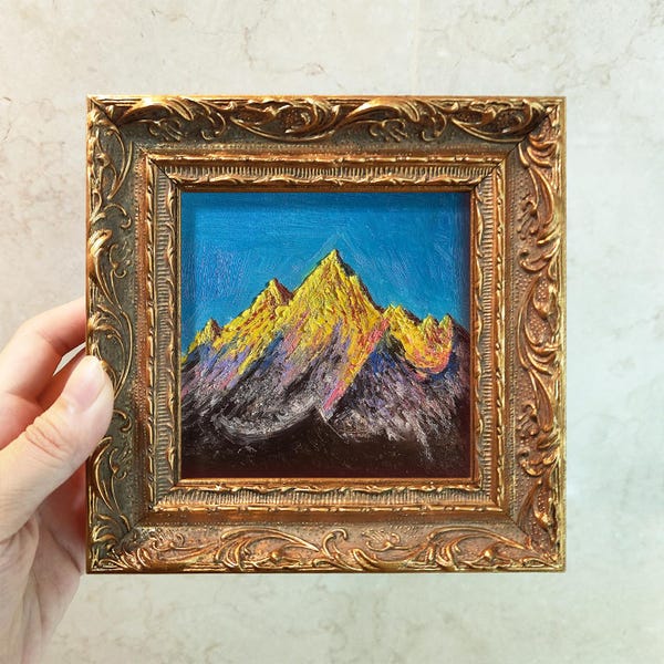 Framed Golden Mountain Oil Pastel Painting, 3D Texture, Australian Landscape Art