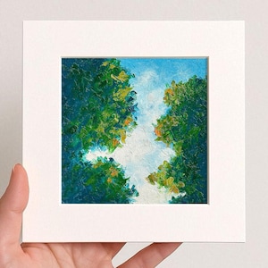 Small Forest Light Painting, Ethereal Mist in Woods, Oil Pastel Painting 10x10, Original Handmade Framed Art, 3D Texture