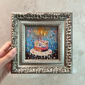 Small Birthday Cake Original Painting, Original Art, Abstract Painting, Scenery Art Framed Art 10x10, Australian Wall Art, 3D Texture