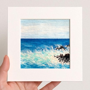 Small Landscape Painting, Original Art, Seaside Painting, Abstract Art, Framed Art 10x10, Australian Wall Art, 3D Texture