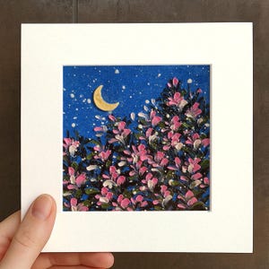 Small Floral Pink Flowers Oil pastel painting framed 10x10 in Original flower Handmade Still life painting Bouquet painting, 3D Texture