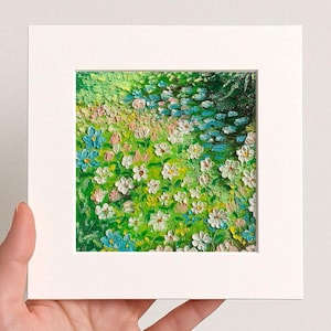 Small Floral Flower Blossoms Oil pastel painting framed 10x10 in Original flower Handmade Still life painting Bouquet painting, 3D Texture