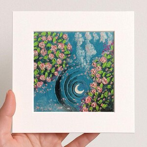Small Floral Rose Oil pastel painting framed 10x10 in Original flower Handmade Still life painting Bouquet painting, 3D Texture