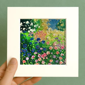 Small Floral Flower Oil pastel painting framed 10x10 in Original flower Handmade Still life painting Bouquet painting, 3D Texture