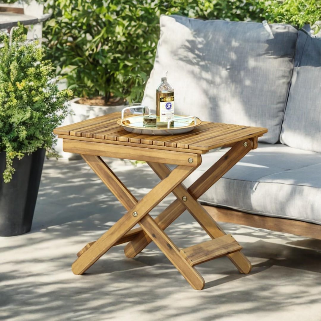 Outdoor Acacia Wood Folding Table, Small Family Patio Folding Wood Side ...