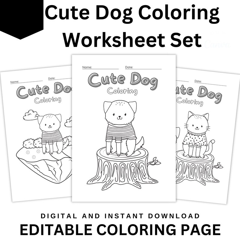 Cute Dog Coloring Worksheet Set Editable and Printable Template ...
