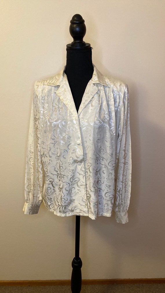 Vintage 1980s Koret Career White Button Up Blouse 