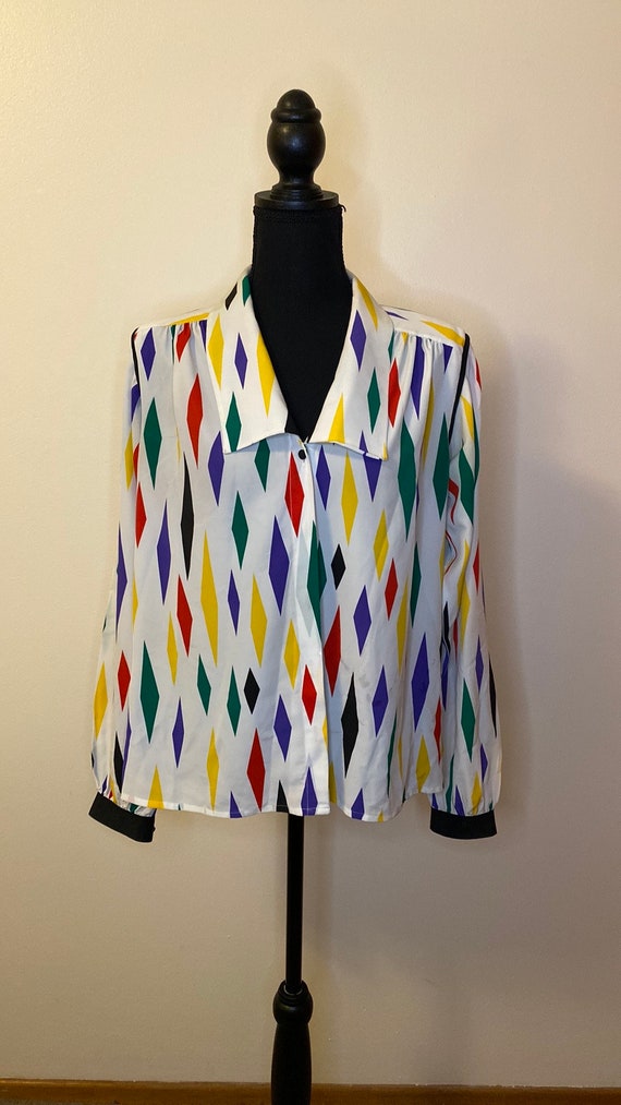 Vintage 1980s Lloyd Williams Diamond Print Blouse