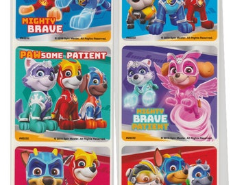 25 (Licensed) Paw Patrol Mighty Pups Patient Stickers, 2.5" x 2.5"