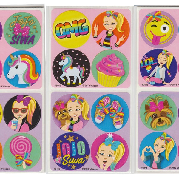 80 JoJo Siwa Mini Stickers, 1.2" Round Each, Party Favors