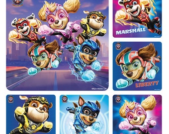 25 (Licensed) Paw Patrol Mighty Movie Stickers, 2.5" x 2.5", Party Favors