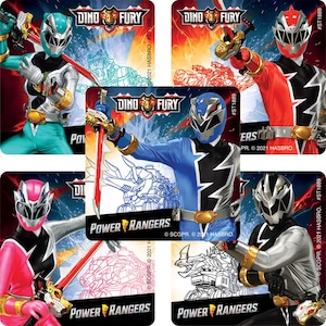 25 (Licensed) Power Rangers Dino Fury Stickers, 2.5" x 2.5", Party Favors