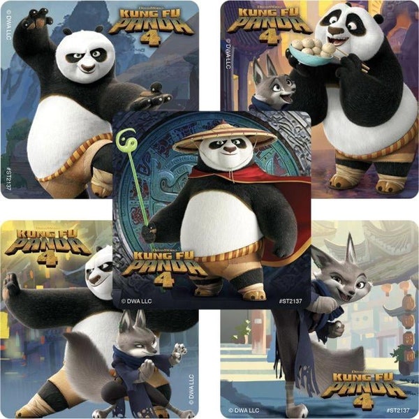 25 (Licensed) Kung Fu Panda 4 Stickers, 2.5" x 2.5", Party Favors