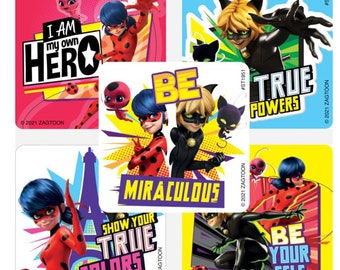 25 Miraculous (Licensed) True Powers Stickers, 2.5" x 2.5", Party Favors