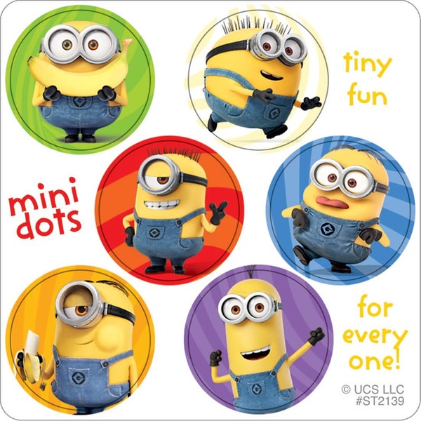 150 (Licensed) Minions Mini Stickers, Each 7/8" Round, Party Favors