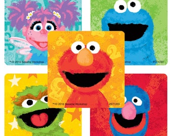 25 (Licensed) Sesame Street Chalk Stickers, 2.5" x 2.5", Party Favors