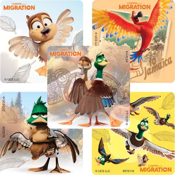 25 (Licensed) Migration Movie Stickers, 2.5" x 2.5", Party Favors