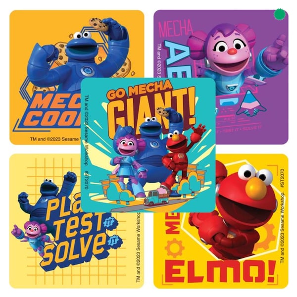 25 (Licensed) Sesame Street Mecha Builders Stickers, 2.5" x 2.5", Party Favors