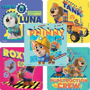 25 (Licensed) Pupstruction Stickers, 2.5" x 2.5", Party Favors