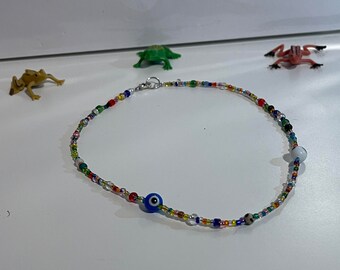 Multi Colored Glass Bead Necklace, Variety Stones, Original Unisex Handmade Jewelry