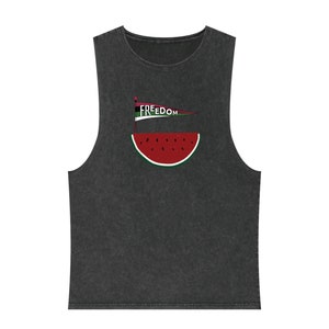 Camiseta sin mangas con lavado a la piedra Freedom Watermelon, camiseta sin mangas Free Palestine, camiseta Pro Palestine, camiseta sin mangas sandía, camiseta sin mangas de gimnasio, camiseta sin mangas sandía