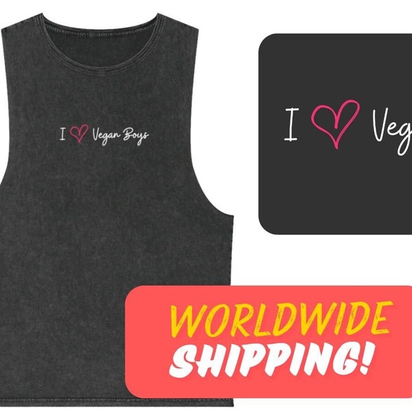 I Love Vegan Boys Tank Top, love vegan tank top, vegan boys t-shirt, stone wash tanktop, cute love heart top, vegan tank top,vegan girls top