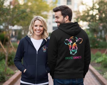 Choose Kindness Vegan Hoodie, Watercolor Cow Sweatshirt, Animal Rights Unisex Hoodie, Plant Based Compassion sweatshirt, Hoodie for vegan