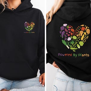 Powered By Plants Unisex Hoodie, Vegan Sweatshirt, Plant Based Hoodie, Vegan Hoodie, Plant Based Compassion Clothing, Love Heart Vegetables