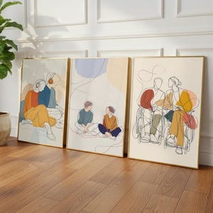 Láminas de arte lineal inclusivo / Arte mural inclusivo para personas con discapacidad / Lámina minimalista de pareja para oficinas, clínicas, bibliotecas y espacios compartidos