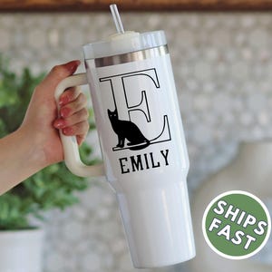 Personalized Name Tumbler For Cat Lover,Custom Cat Monogram Stanley Cup, Personalized Gift for Cat Mom Dad, Custom Cat Cup,40oz drink bottle