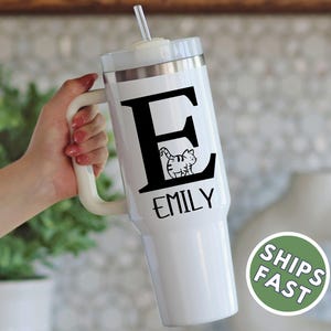 Personalized Name Tumbler For Cat Lover,Custom Cat Monogram Stanley Cup, Personalized Gift for Cat Mom Dad, Custom Cat Cup,40oz drink bottle